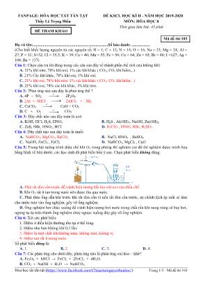 Đề tham khảo thi khảo sát chất lượng học kỳ II môn Hóa học Lớp 8 - Mã đề 103 - Năm học 2019-2020 - Lê Trọng Hiếu